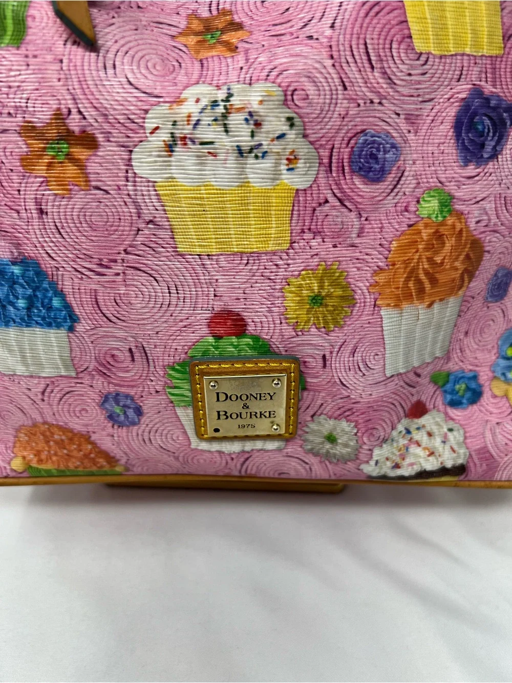 Dooney & Bourke Cupcake Print Hobo Shoulder Bag Pink Novelty Coated Canvas